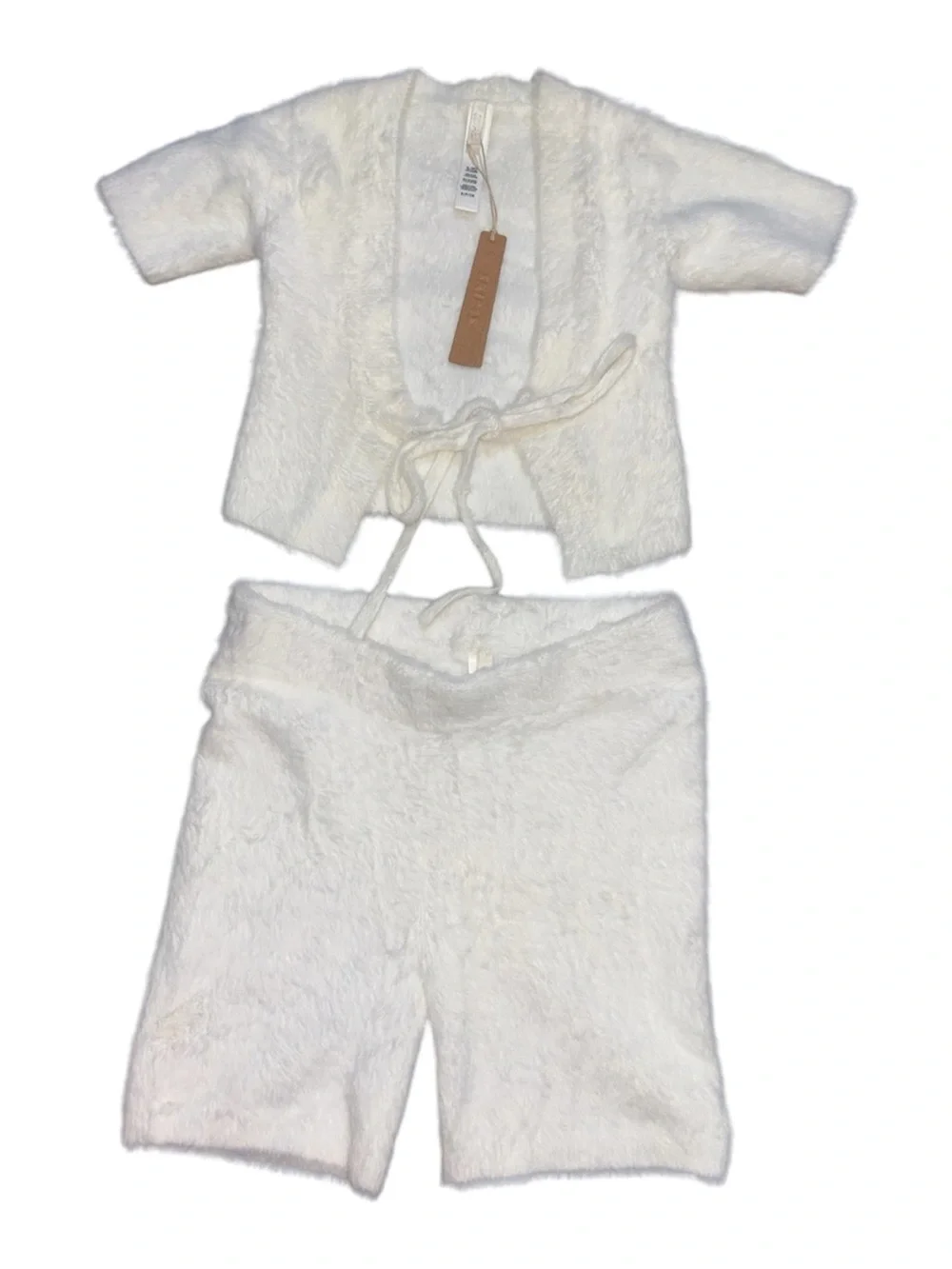SKIMS Cozy Knit Lounge Set Tie Front Top & Shorts White NWT Size S